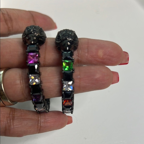 Multicolor Gemstone Hoop Earrings - Picture 4 of 7